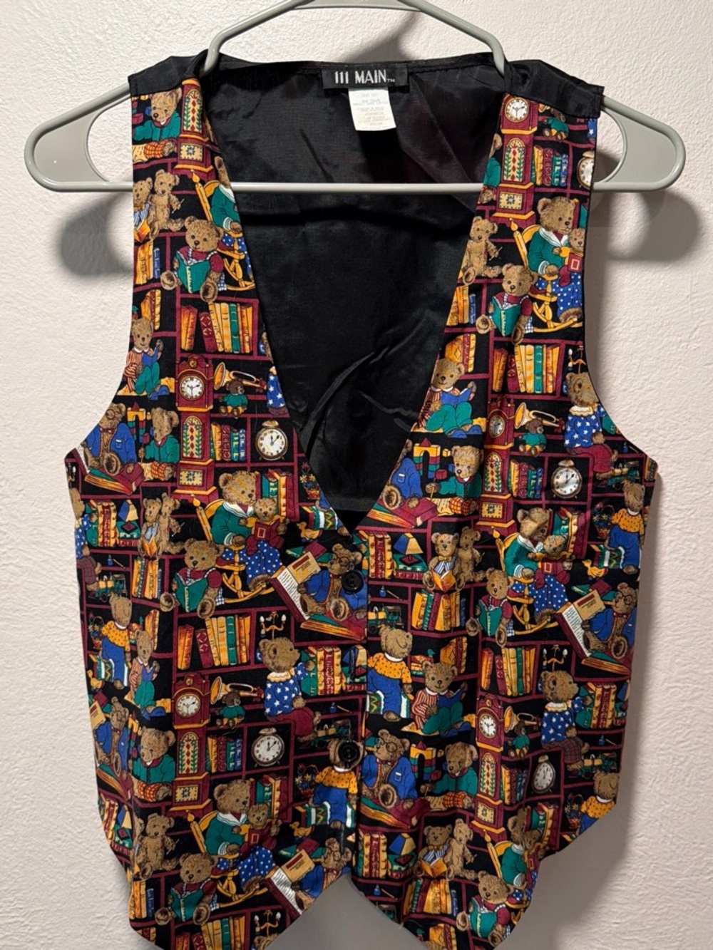 Vintage 111 Main teddy bear library print vest